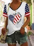 Women Independence Day (Flag) Short Sleeve Tee T-shirt V Neck Printing Casual Summer Graphic Tee Top