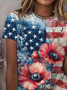Women Floral Short Sleeve Tee T-shirt Crew Neck Printing Casual Summer Graphic Tee Top