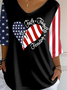 Women Independence Day (Flag) Three Quarter Sleeve Tee T-shirt V Neck Printing Casual Spring/Fall Top
