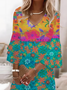 Women Floral Half Sleeve Summer Printing Dress V Neck Daily Casual Maxi H-Line Dress