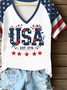 Women Floral Short Sleeve Tee T-shirt V Neck Printing Casual Summer Graphic Tee Top