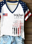 Women Independence Day (Flag) Short Sleeve Tee T-shirt V Neck Printing Casual Summer Graphic Tee Top