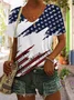 Women Independence Day (Flag) Short Sleeve Tee T-shirt V Neck Printing Casual Summer Graphic Tee Top
