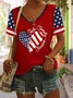 Women Independence Day (Flag) Short Sleeve Tee T-shirt V Neck Printing Casual Summer Graphic Tee Top
