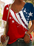 Women Independence Day (Flag) Short Sleeve Tee T-shirt V Neck Printing Casual Summer Graphic Tee Top