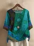 Women Geometric Short Sleeve Tee T-shirt V Neck Vintage Summer Top