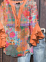 Women Floral Half Sleeve Shirt Summer Printing V Neck Daily Casual Top