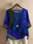 Women Geometric Short Sleeve Tee T-shirt V Neck Vintage Summer Top