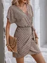Women Geometric Short Sleeve Summer Asymmetric Dress V Neck Dolman Sleeve Daily Vintage Midi Tank A-Line Dress