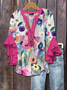Women Floral Half Sleeve Shirt Summer Printing V Neck Daily Casual Top