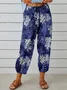 Women Geometric Ankle Pants Elastic Waist Pants Vintage Spring/Fall Trousers