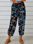 Women Geometric Ankle Pants Elastic Waist Pants Vintage Spring/Fall Trousers