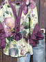 Women Floral Half Sleeve Shirt Summer Printing V Neck Daily Casual Top