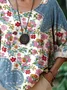 Women Floral Three Quarter Sleeve Tee T-shirt Crew Neck Printing Casual Spring/Fall Top
