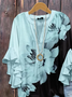 Women Floral Half Sleeve Shirt Summer Printing V Neck Daily Casual Top
