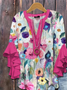 Women Floral Half Sleeve Shirt Summer Printing V Neck Daily Casual Top