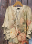 Women Floral Half Sleeve Shirt Summer Printing V Neck Daily Casual Top