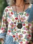 Women Floral Three Quarter Sleeve Tee T-shirt Crew Neck Printing Casual Spring/Fall Top