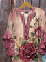 Women Floral Half Sleeve Shirt Summer Printing V Neck Daily Casual Top
