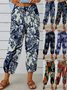 Women Geometric Ankle Pants Elastic Waist Pants Vintage Spring/Fall Trousers
