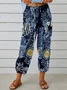 Women Geometric Ankle Pants Elastic Waist Pants Vintage Spring/Fall Trousers