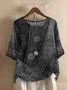 Women Geometric Short Sleeve Tee T-shirt V Neck Vintage Summer Top