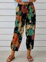 Women Geometric Ankle Pants Elastic Waist Pants Vintage Spring/Fall Trousers