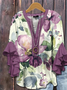 Women Floral Half Sleeve Shirt Summer Printing V Neck Daily Casual Top