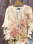 Women Floral Half Sleeve Shirt Summer Printing V Neck Daily Casual Top