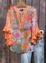 Women Floral Half Sleeve Shirt Summer Printing V Neck Daily Casual Top