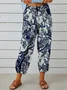 Women Geometric Ankle Pants Elastic Waist Pants Vintage Spring/Fall Trousers