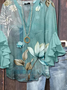 Women Floral Half Sleeve Shirt Summer Printing V Neck Daily Casual Top