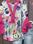 Women Floral Half Sleeve Shirt Summer Printing V Neck Daily Casual Top