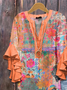 Women Floral Half Sleeve Shirt Summer Printing V Neck Daily Casual Top