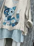 Women Cat Long Sleeve Blouse Spring/Fall Printing V Neck Daily Casual Top