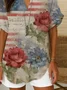 Women Floral Short Sleeve Shirt Summer Printing V Neck Daily Casual Top