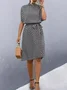 Women Geometric Short Sleeve Summer Printing Dress Crew Neck Daily Vintage Midi Tunic A-Line Dress