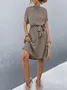 Women Geometric Short Sleeve Summer Printing Dress Crew Neck Daily Vintage Midi Tunic A-Line Dress