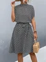 Women Geometric Short Sleeve Summer Printing Dress Crew Neck Daily Vintage Midi Tunic A-Line Dress