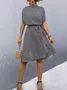 Women Geometric Short Sleeve Summer Printing Dress Crew Neck Daily Vintage Midi Tunic A-Line Dress