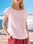 Women Plain Short Sleeve Tee T-shirt Crew Neck Casual Summer Top