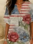 Women Floral Short Sleeve Shirt Summer Printing V Neck Daily Casual Top
