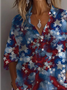 Women Independence Day (Flag) Long Sleeve Shirt Spring/Fall Printing Shirt Collar Daily Casual Top