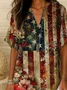 Women Floral Short Sleeve Shirt Summer Printing V Neck Daily Casual Top