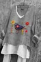 Women Floral Long Sleeve Blouse Spring/Fall Printing V Neck Daily Casual Top