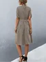 Women Geometric Short Sleeve Summer Printing Dress Crew Neck Daily Vintage Midi Tunic A-Line Dress