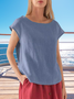 Women Plain Short Sleeve Tee T-shirt Crew Neck Casual Summer Top