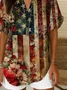 Women Floral Short Sleeve Shirt Summer Printing V Neck Daily Casual Top