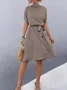 Women Geometric Short Sleeve Summer Printing Dress Crew Neck Daily Vintage Midi Tunic A-Line Dress