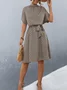 Women Geometric Short Sleeve Summer Printing Dress Crew Neck Daily Vintage Midi Tunic A-Line Dress